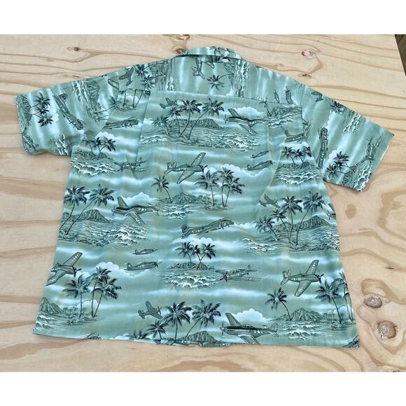 VTG RJC Hawaiian Fighter Shirt Planes USA Bomber WWII Design Mens Green‎ SIZE 2X - Picture 3 of 7
